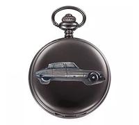 Classic French car DS2 (Late Version) ref39 Pewter Effect Design on a Polished Black case Men's Gift Quartz Pocket Watch fob