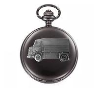 Classic French car HY Van ref43 Pewter Effect Design on a Polished Black case Men's Gift Quartz Pocket Watch fob