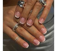 Classic French Style Short Stick On Nails - 24pcs Square Acrylic False Nails with Almond Tips & French Tips, Elegant Work, Date Wear, Handmade Press On