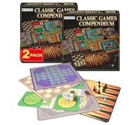 Classic Games Compendium Board Game Set with Rules Multi Coloured Chess Checkers Backgammon Snakes and Ladders Family Tabletop Fun for All Ages Indoor Entertainment 2 Pack