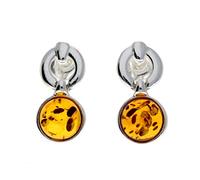 Classic Genuine Natural Cognac Baltic Amber and 925 Sterling Silver Studs Drop Earrings GL168C