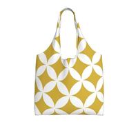 Classic Geometric Circles In Mustard And White,Reusable Tote Bags Grocery Bags Large Capacity Canvas Shopping Shoulder bag