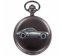 Classic German Sports car 911 ref186 Pewter Effect Design on a Polished Black case Men's Gift Quartz Pocket Watch fob