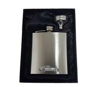 Classic German Sports car 911 (Type 996) ref195 Pewter Effect Design on a 6oz Stainless Steel Hip Flask Captive Top…