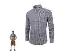 Classic German Trachten Checked Shirt for Men Long Sleeve Oktoberfest Costume Bavarian Slim Fit Plaid Check Shirts with Button Down Front and Chest Pocket for Themed Celebrations Black