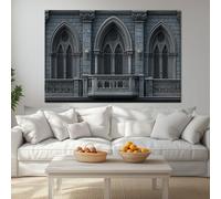Classic Gothic Architecture Cathedral Modern Framed Canvas Wall Art 100L x 75W cm, Dark Grey Large Giclee Prints Ready to Hang for Living Room Bedroom Office Decor - Wrapped Wood Frame