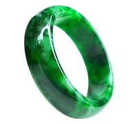 Classic Green Jade Ring, Burmese Dry Jade Band, Polished Circular Design, 20-21 Mm, Gift-Ready Packaging