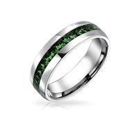 Classic Green May Birthstone Month Crystal Eternity Band Ring Stainless Steel