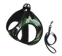 Classic Green Striped Print Dog Harness Leash Set Reflective Pet Harness Puppy Vest Suitable Dogs Cats Small Breeds