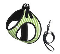 Classic Green Striped Print Harness Leash Set For Cat Dog, Reflective Adjustable Escape-Proof Vest Lead With Soft Breathable Mesh, For Small Pets And Kitten Puppy