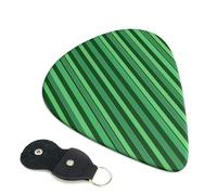 Classic Green Striped Printed Guitar Picks, 6 Pack with Leather Keychain Pick Holder - 0.46mm, 0.71mm, 0.96mm Assorted Thickness for Acoustic Ukulele, Electric Guitar, Acoustic Guitar, Bass