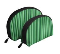 Classic Green Striped Printing Shell Makeup Bag Set 2-Piece Cosmetic Bags Portable Travel Makeup Storage Bag for Women Girls