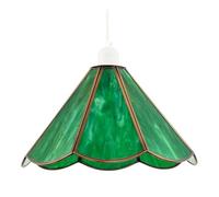 Classic Green Toned Tiffany Glass Easy Fit Pendant Lighting Shade | 30cm x 17cm | Rustic Antique Brass Metal Trims by Happy Homewares