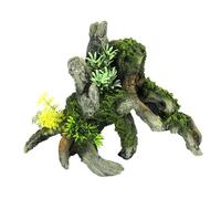 CLASSIC Grey Driftwood with Plants Aquarium Ornament - 287 x 183 x 212 mm | Hand-Painted Resin Decoration for Freshwater Fish Tanks & Aquascapes