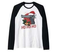 Classic Gun Xmas HO HO HO - Funny Christmas Guns Raglan Baseball Tee