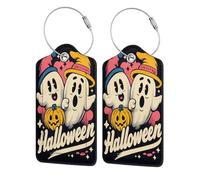 Classic Halloween Pumpkins Ghosts Gothic Luggage Tag for Suitcase 2 Pack Leather Luggage Tag with Privacy Flap Name Id Label and Metal Loop for Women Men Travel