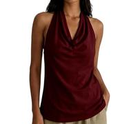 Classic Halter Neck Tank Top for Women Draped Cowl Front with Open Back Detail Soft Smooth Fabric Elegant Vintage Style Versatile for Going Out Wear(Wine, XXXL)