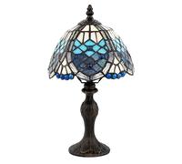 Classic Hand Crafted Beaded Tiffany Table Lighting Lamp in Midnight and Sky Blue | 36cm Height | Inline Cable Switch by Happy Homewares