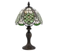 Classic Hand Crafted Round Beaded Tiffany Table Lighting Lamp in Toned Green | 36cm Height | Inline Cable Switch by Happy Homewares