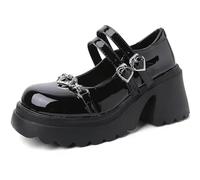 Classic Heel Lolita Shoes for Women Punk Platform Pumps Japanese Ladies Patent Leather Mary Jane Shoes Black Goth Footwear