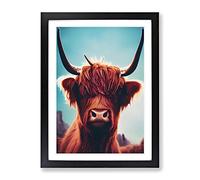 Classic Highland Cow Framed Wall Art Print A2 Black