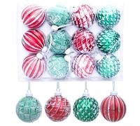 Classic Holiday Ornaments Set 12 Hand Painted Texture Balls For Tree Decor(B)