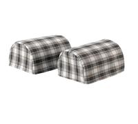 Classic Home Store Checked Poly Wool Pair of Standard Round Arm Caps Sofa Cover (Grey & White)