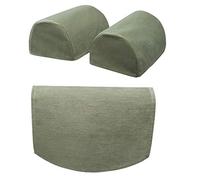 Classic Home Store Chenille Standard Round Arm Cap Pair & 2 Chair Backs Plain Soft Touch Antimacassar Set (Green)