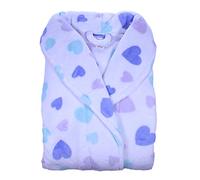 Classic Home Store Ladies Heart Pattern Soft Fleece Dressing Gown Shawl Collar Bath Robe (Aqua or White)