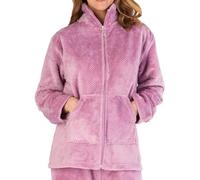 Classic Home Store Ladies Zip Up Bed Jacket Waffle Fleece Kangaroo Pocket PJ Loungewear Large (Heather) Pink