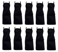 Classic Home Store Professional 100% Cotton Pack of 10 Bib Aprons Full Length Catering Bar Kitchen Pinny (Navy)