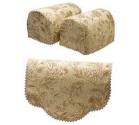 Classic Home Store Tapestry Pair of Round Arm Caps & 1 Chair Back Set Lace Trim Floral Furniture Antimacassar (Beige)