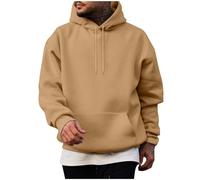 Classic Hoodies for Men, Drawstring Hooded Collar Plain Color Mens Hoodies Fleece Sweatshirts with Pocket Ribbed Cuff Long Sleeve Sweatshirts Dating Office Travel Trendy Workout Khaki
