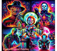Classic Horror Movies Villains 5d Diamond Painting Full Drills Halloween Chucky The Killer Dark Art Mosaic Cross Stitch Decor 50x50 Round YZA12
