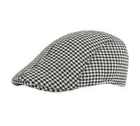 Classic Houndstooth Flat Cap, Black and White Pattern, Newsboy Driving Hat, Black, One size