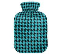 Classic Houndstooth Turquoise Teal Hot Water Bottle with Cover for Pain Relief Warm Water Bag for Sore Muscles, 2L
