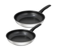 Kuhn Rikon, Set of Classic 24 and 28 cm, Heavy Duty 18/10 Stainless Steel, Non-Stick Coating: 3 Layers with Titanium Particles, The Handle Always Keeps Cold