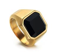 Classic Inlaid Black Gemstone Men's Gold Ring Fashion Temperament To Attend The Banquet Business Square Ring