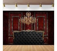 Classic Interior Boudoir Photography Backdrops Vintage Red Wall and Chandelier And Black Headboard Background Portrait Shooting 350x240CM