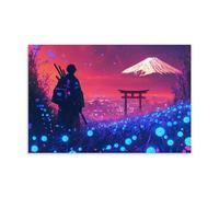 Classic Japanese Bushido Canvas Wall Art Mount Fuji Sunset Torii Gate Hanging Paintings Stylish Art Decor for Anime Fans Gamers Bedroom Home Walls 24x36inch(60x90cm)