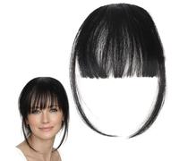 Classic Jet-Black Clip In Fringe Hairpiece for Instant Style - Sleek Straight Synthetic Bangs with Soft Curved Sides, Easy Clip Design for Women, Natural Blending Hair Extensions (Black)