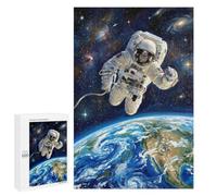 Classic Jigsaw Puzzle, 1000 PCS, Featuring Astronaut in Space Above Earth Painting, An Absorbing Project for Relaxed Weekends, for Indoor Play