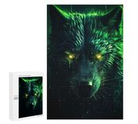 Classic Jigsaw Puzzle, 1000 PCS, Featuring Black Wolf with Green Aura, Shared Puzzle Time for Family And Friends, for Indoor Play