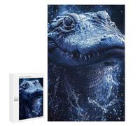 Classic Jigsaw Puzzle, 1000 PCS, Featuring Blue Alligator Portrait with Water Splashes, An Absorbing Project for Relaxed Weekends, for Indoor Play