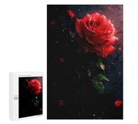 Classic Jigsaw Puzzle, 1000 PCS, Featuring Dramatic Red Rose on Black Background, A Rewarding Pastime for Dedicated Jigsaw Fans, for Puzzle Fans