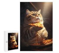 Classic Jigsaw Puzzle, 1000 PCS, Featuring Fat Cat Eating Pizza, An Absorbing Project for Relaxed Weekends, for Quiet Evenings