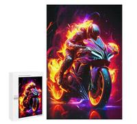 Classic Jigsaw Puzzle, 1000 PCS, Featuring Flaming Motorcycle Ride, An Absorbing Project for Relaxed Weekends, for Quiet Evenings