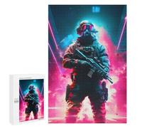Classic Jigsaw Puzzle, 1000 PCS, Featuring Future Soldier in Neon Lights -1, An Absorbing Project for Relaxed Weekends, for Quiet Evenings