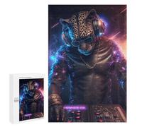 Classic Jigsaw Puzzle, 1000 PCS, Featuring Leopard DJ in Neon Lights, An Absorbing Project for Relaxed Weekends, for Quiet Evenings