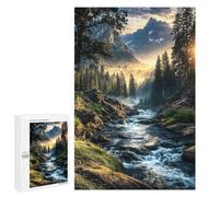 Classic Jigsaw Puzzle, 1000 PCS, Featuring Misty Mountain River Sunrise, An Absorbing Project for Relaxed Weekends, for Indoor Play